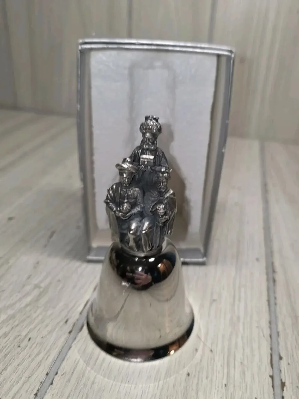 VTG 1980 Danbury Mint Silver Christmas Bell Three Wise Men Holiday Nativity